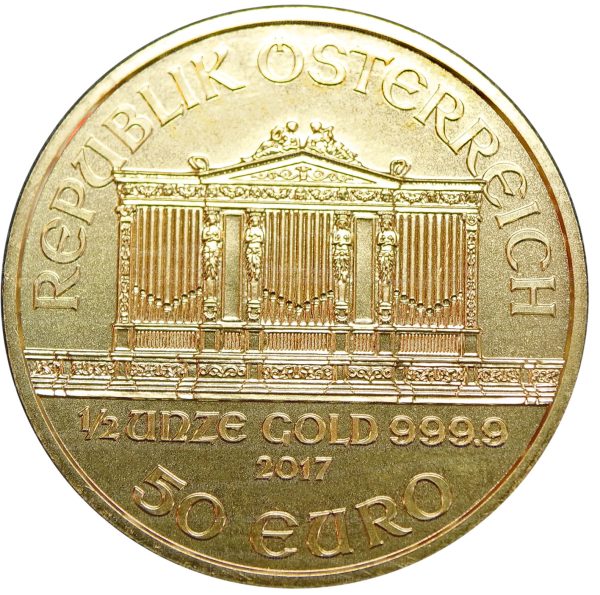 1/2 Unze Gold Wiener Philharmoniker Euro Rückseite