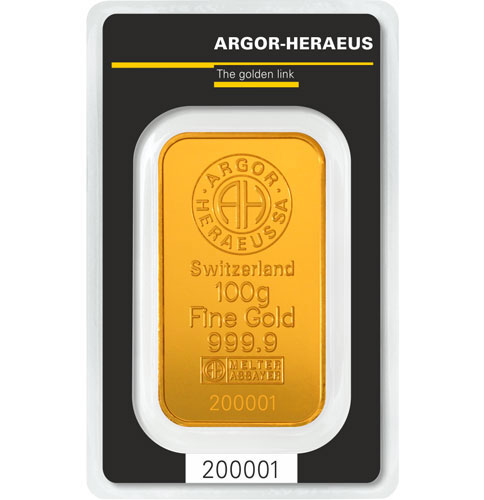 100g Goldbarren Argor-Heraeus 999.9 Vorderseite