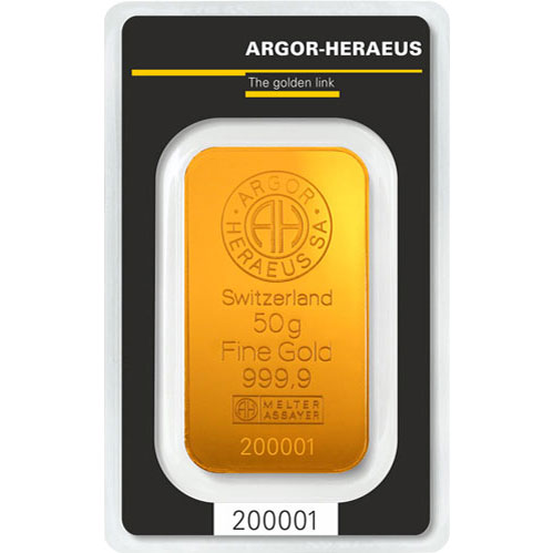 50g Goldbarren Argor-Heraeus 999.9 Vorderseite